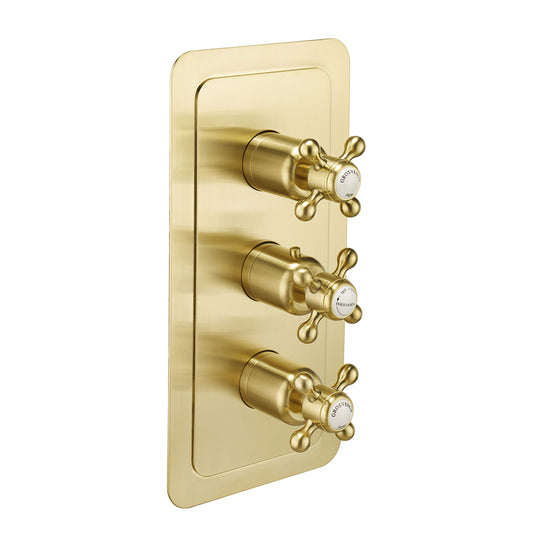 3-Outlet Vertical Concealed Thermostatic Valve - Brushed Brass 1000