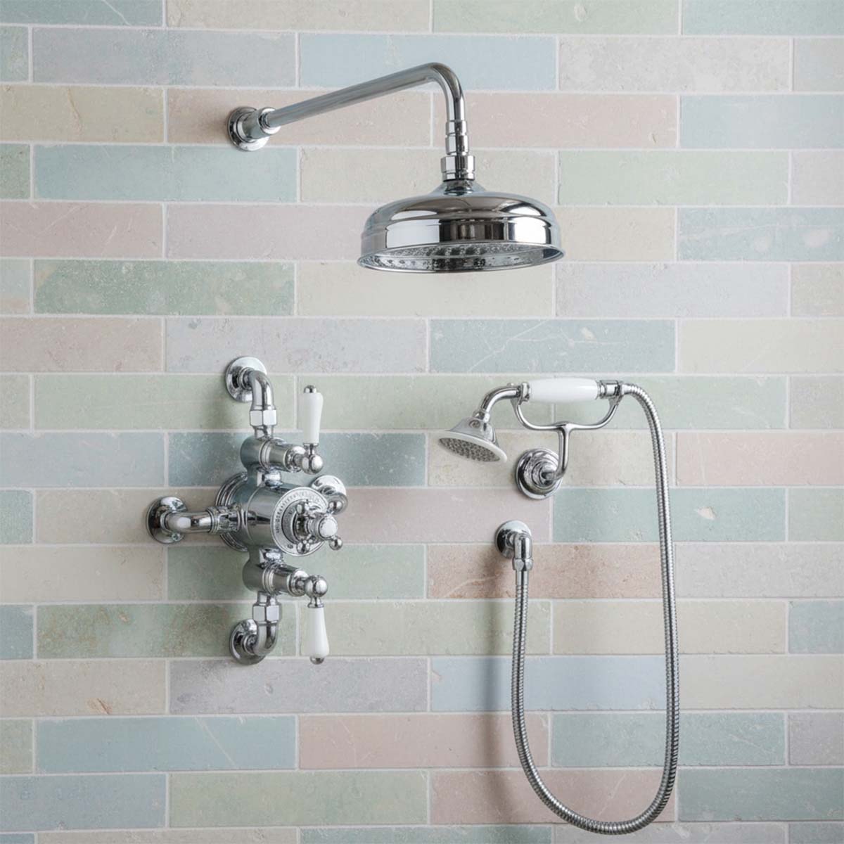 thumbnail image 2 of Nes Home Traditional Chrome Thermostatic Shower Valve – Exposed Wall Mount, Bathroom Bronze Base 2 of 5