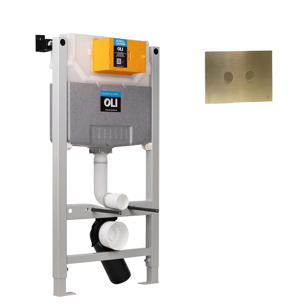 0.980m Pre-wall Freestanding W.C. Frame with Cistern & Brushed Brass Flush Plate