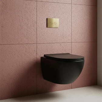 0.980m W.C Frame and Brushed Brass Flush Plate and Wall Hung Toilet Main image