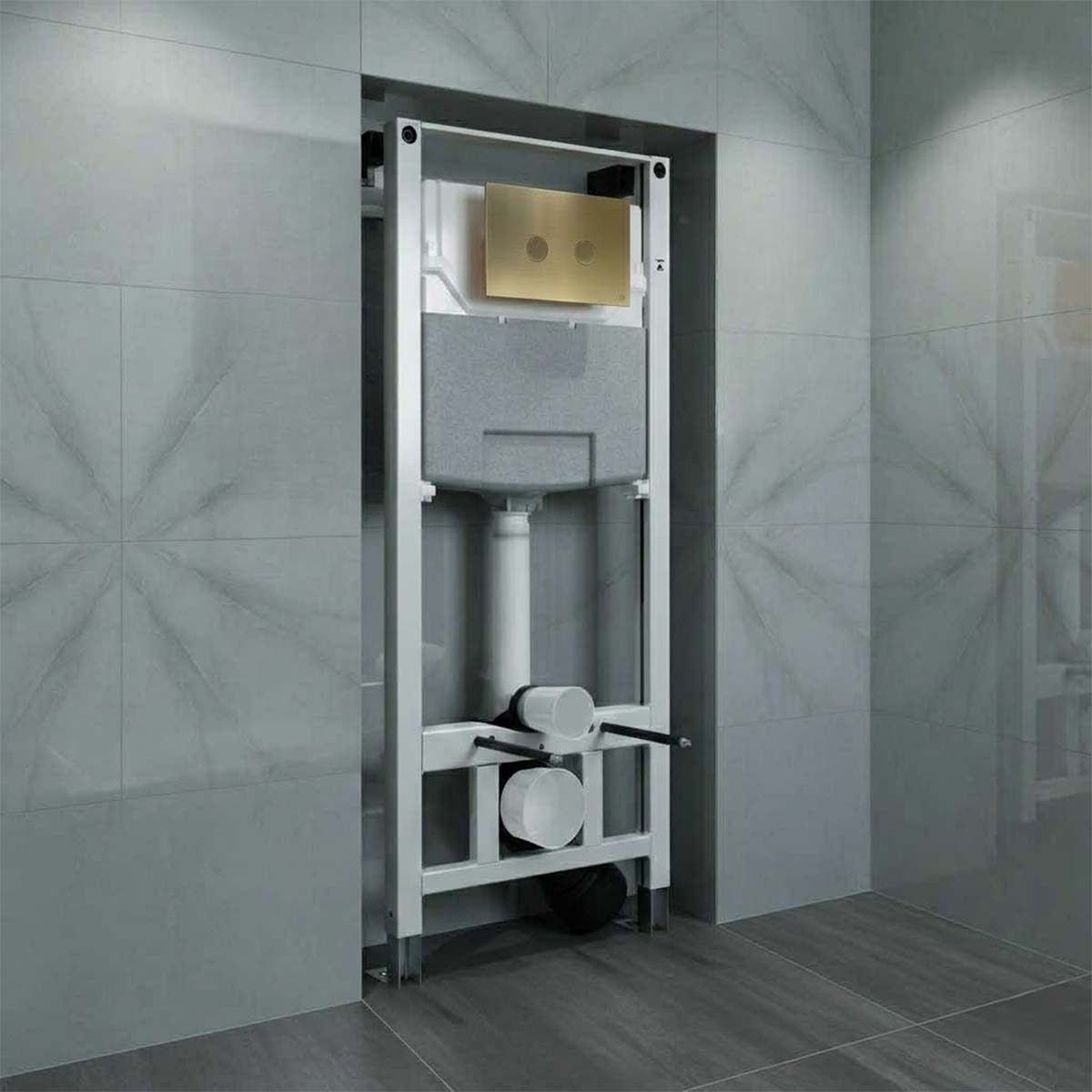 1.20m Pre Wall WC Frame with Cistern & Brushed Brass Flush Plate System 