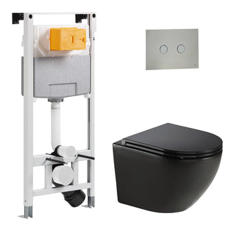 1.2m Pre-Wall W.C Cistern Frame & Wall Hung Toilet with Seat and Chrome Flush Plate Secondary image