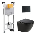 1.2m Pre-Wall W.C Cistern Frame & Black Wall Hung Toilet with Seat and Matt Black Flush Plate