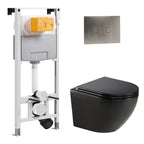 1.2m Pre-Wall W.C Cistern Frame & Black Wall Hung Toilet with Seat and Stainless Steel Flush Plate