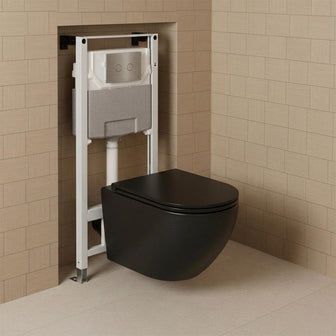 1.2m Pre-Wall W.C Cistern Frame & Wall Hung Toilet with Seat and Chrome Flush Plate Main image