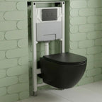 1.2m Pre-Wall W.C Cistern Frame & Wall Hung Toilet with Seat and Matt Black Flush Plate