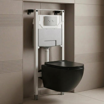 1.2m Pre-Wall W.C Cistern Frame & Wall Hung Toilet with Seat and Stainless Steel Flush Plate Main image