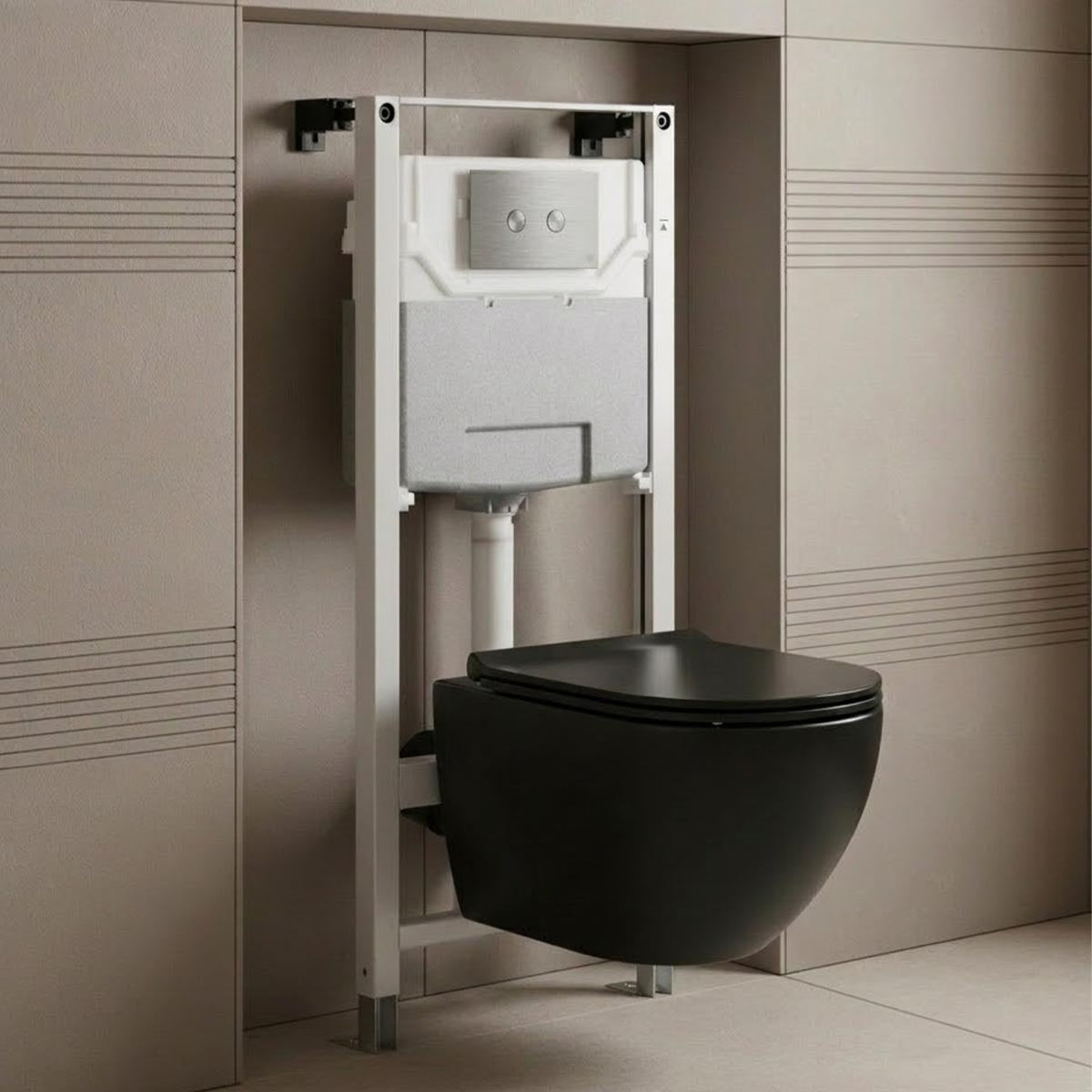 1.2m Pre-Wall W.C Cistern Frame & Wall Hung Toilet with Seat and Stainless Steel Flush Plate