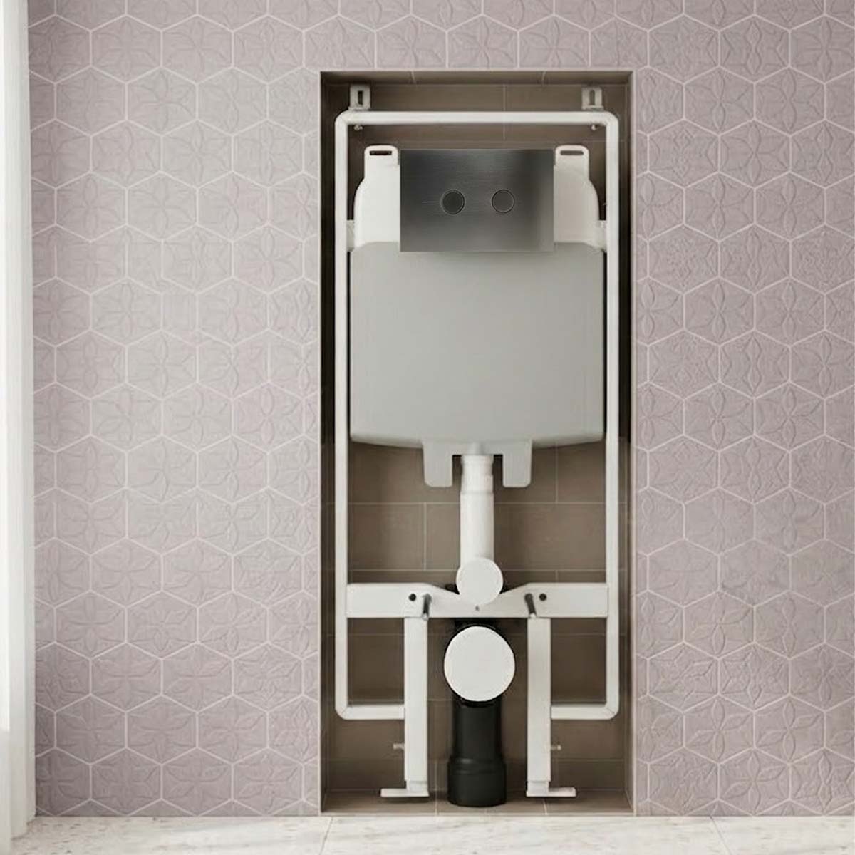 1.2m Slim Pre-Wall Freestanding W.C Frame with Cistern, Brackets, Bend and Gunmetal Flush Plate