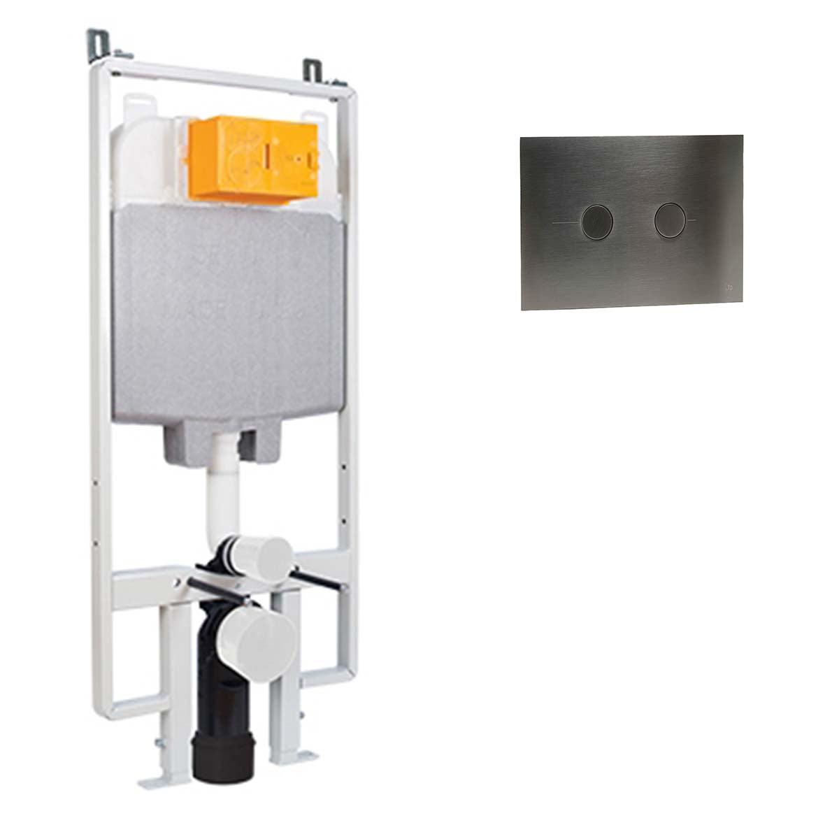 1.2m Slim Pre-Wall Freestanding W.C Frame with Cistern, Brackets, Bend and brushed black Flush Plate