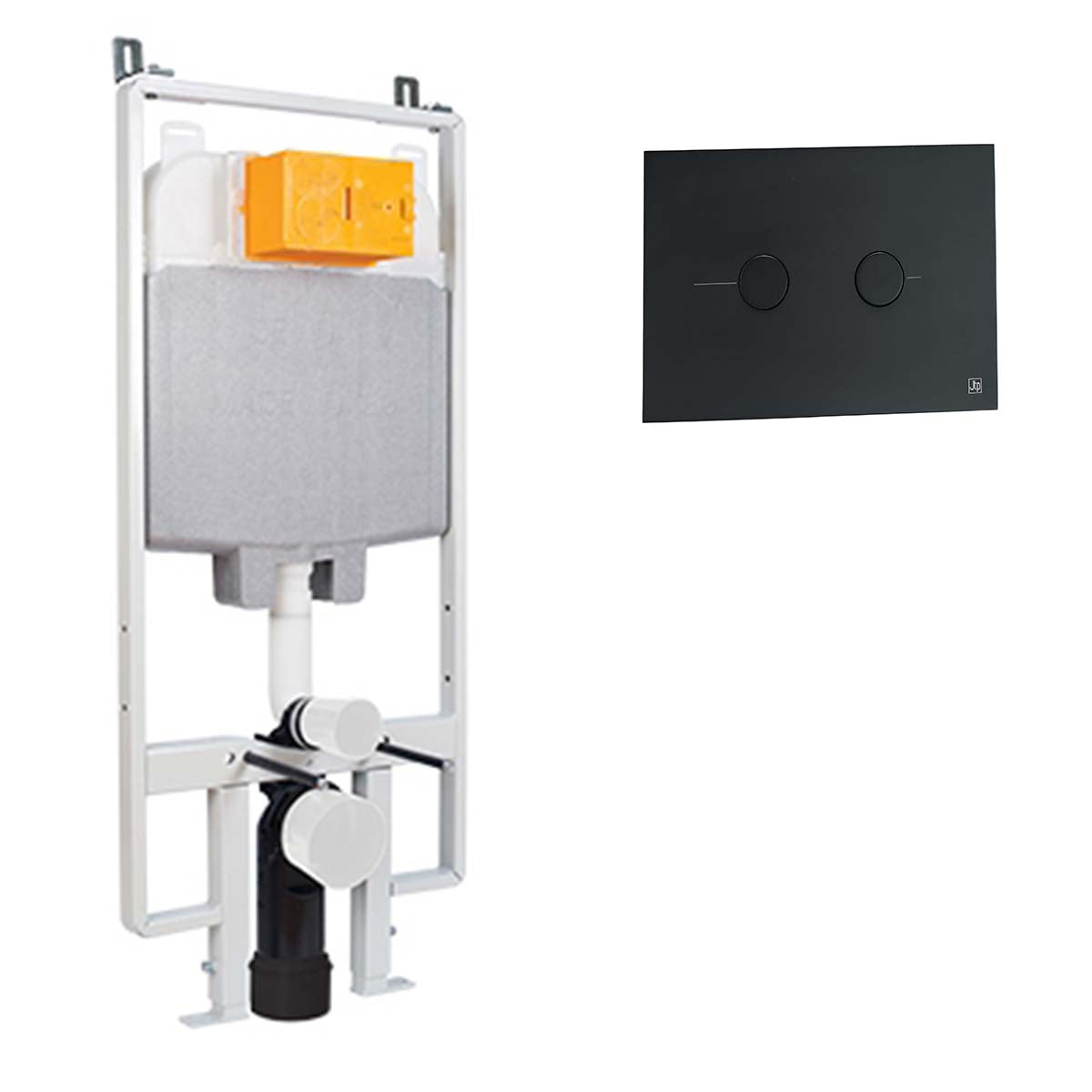 1.2m Slim Pre-Wall Freestanding W.C Frame with Cistern, Brackets, Bend and Matt Black Dual Flush Plate