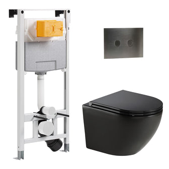 1.2m Pre-Wall W.C Cistern Frame & Wall Hung Toilet with Seat and Brushed Black Flush Plate Secondary image
