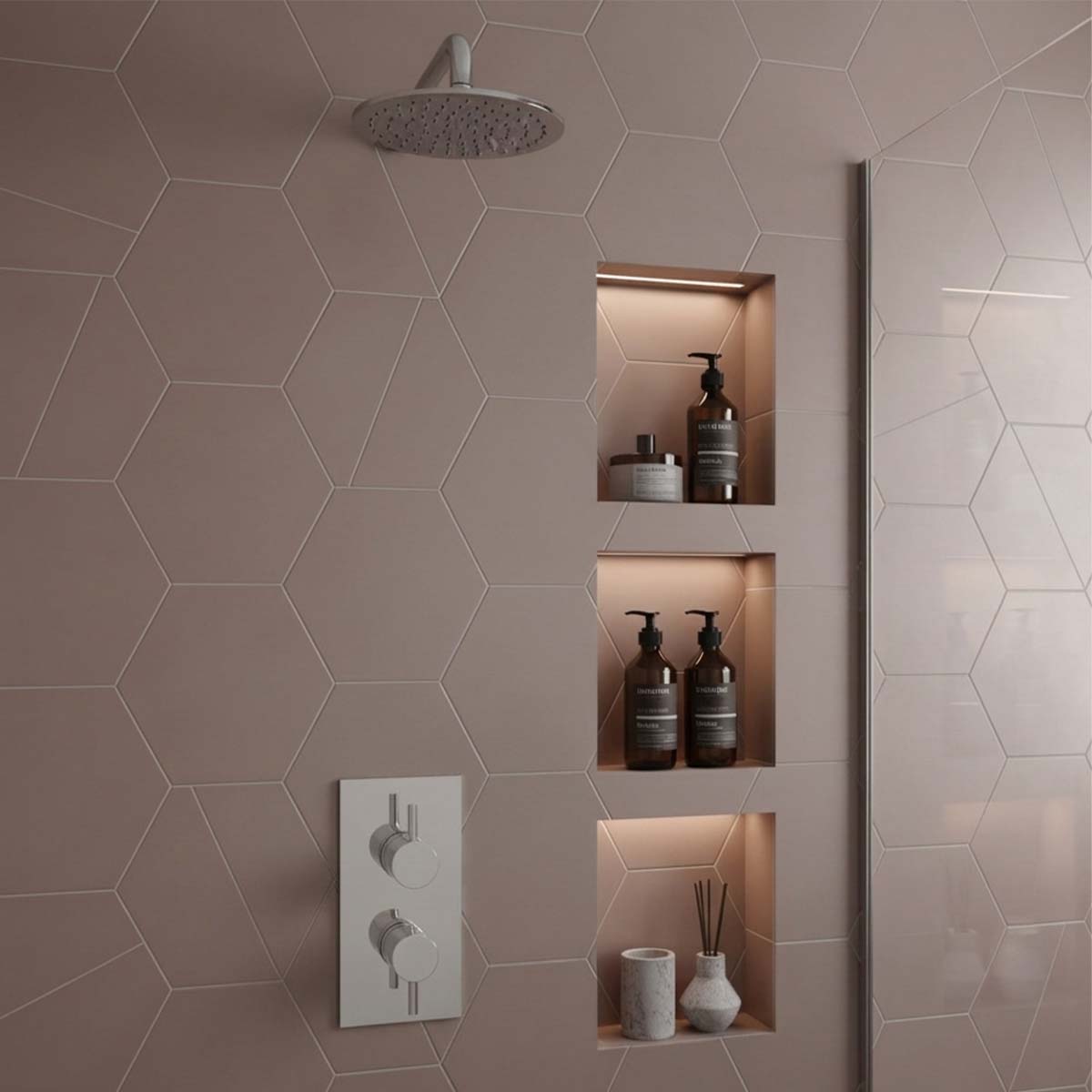 1 Outlet Thermostatic Concealed Shower Valve with Round Shower Head and Arm - Chrome