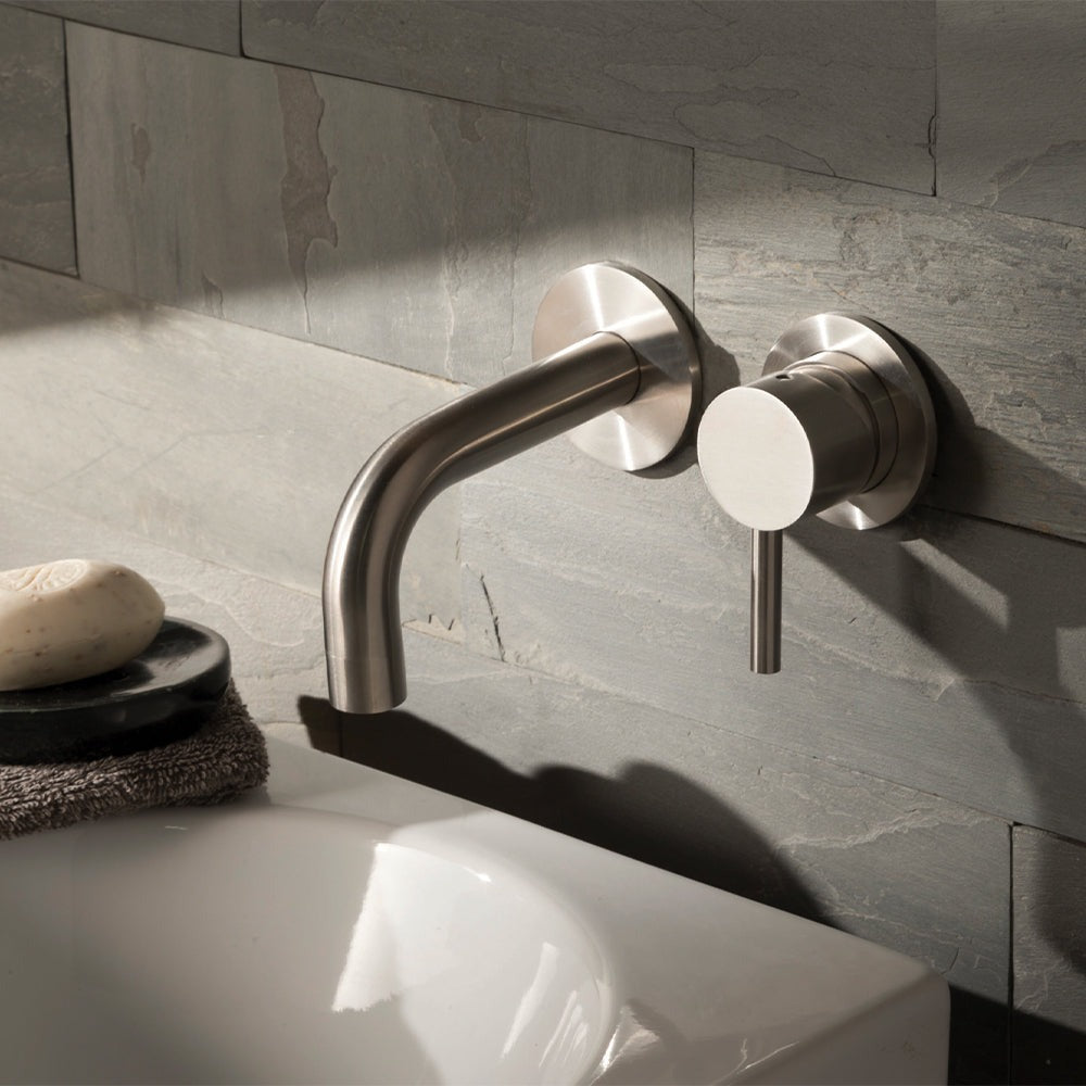 2-Hole Wall-Mounted Single Lever Basin Mixer Tap 250mm - Stainless Steel
