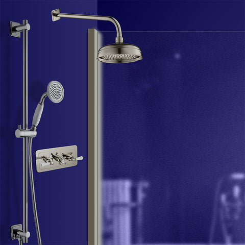 2 outlet concealed thermostatic shower mixer valve brushed nickel