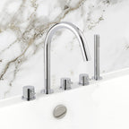 2-Outlet Deck-Mounted Bath Mixer Tap and Hand Shower Set- Chrome
