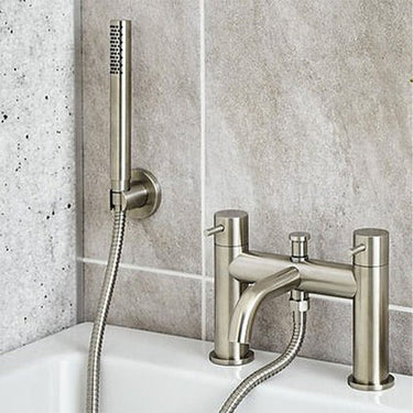 2-Outlet Deck-Mounted Shower Mixer Tap and Handheld Shower Set-Stainless Steel
