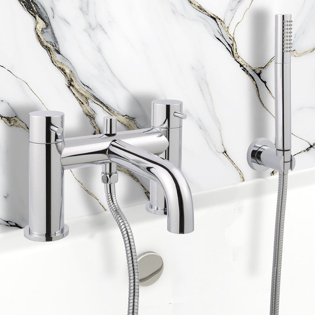 2-Outlet Deck-Mounted Shower Mixer Tap and Handheld Shower Set- Chrome