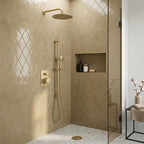 200mm Shower Head, 400mm Wall Arm, Slider Rail Kit, Manual Diverter Valve, Shower Waste - Brushed Brass