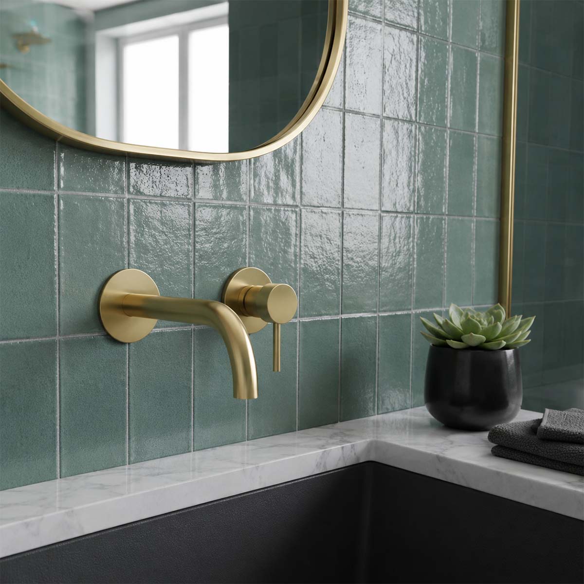 200mm spout wall mounted basin mixer tap brushed brass 