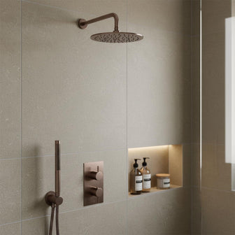 2 Outlet Concealed Thermostatic Shower Set with Shower Head, Arm and Handset - Brushed Bronze Main image