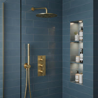 2 Outlet Thermostatic Concealed Shower Set with Shower Head, Arm and Handset  - Brushed Brass