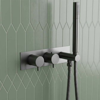 2 Outlet Thermostatic Shower Valve & Handset Brushed Black Main image