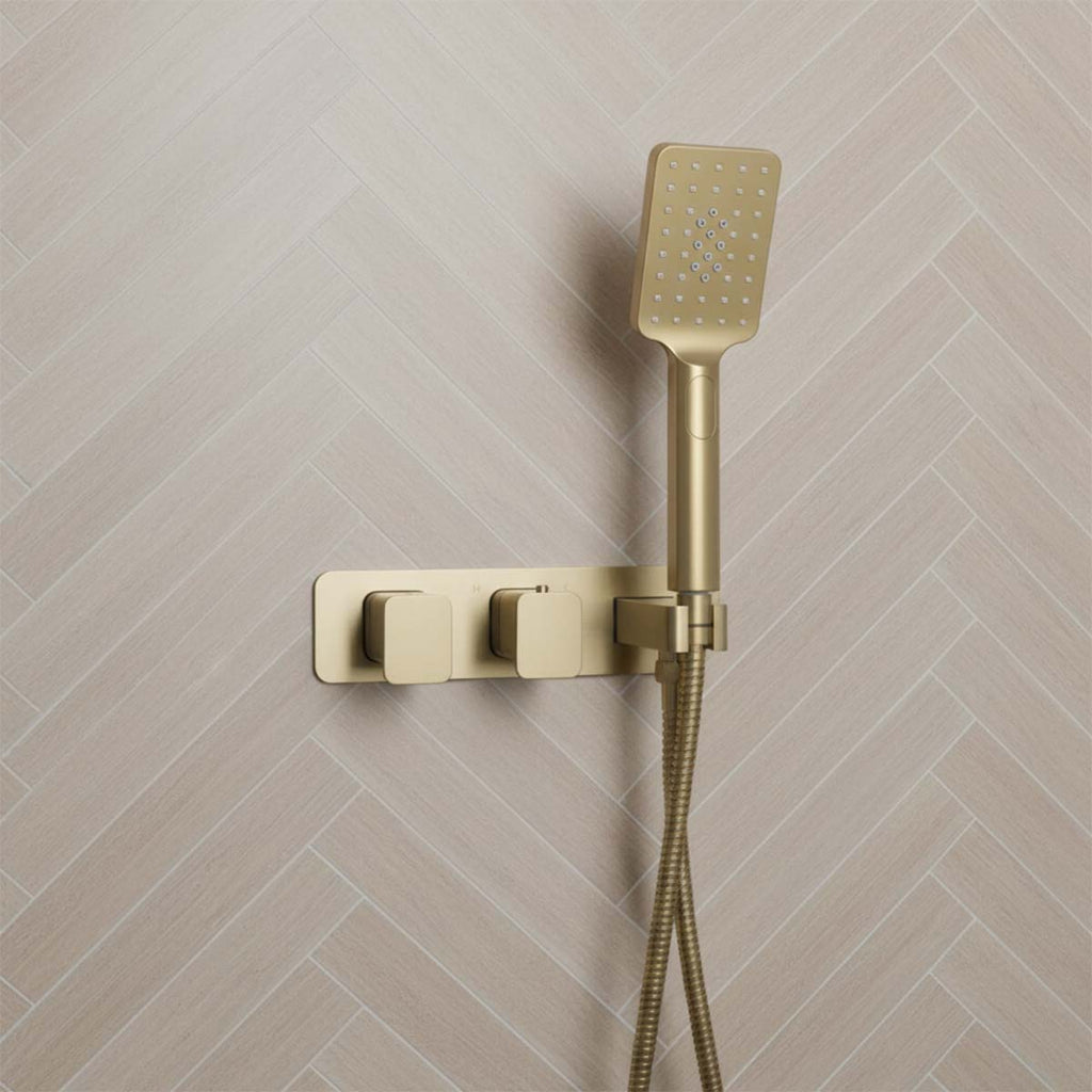 Brushed Brass 2 Outlet Thermostatic Shower Valve with Handset 
