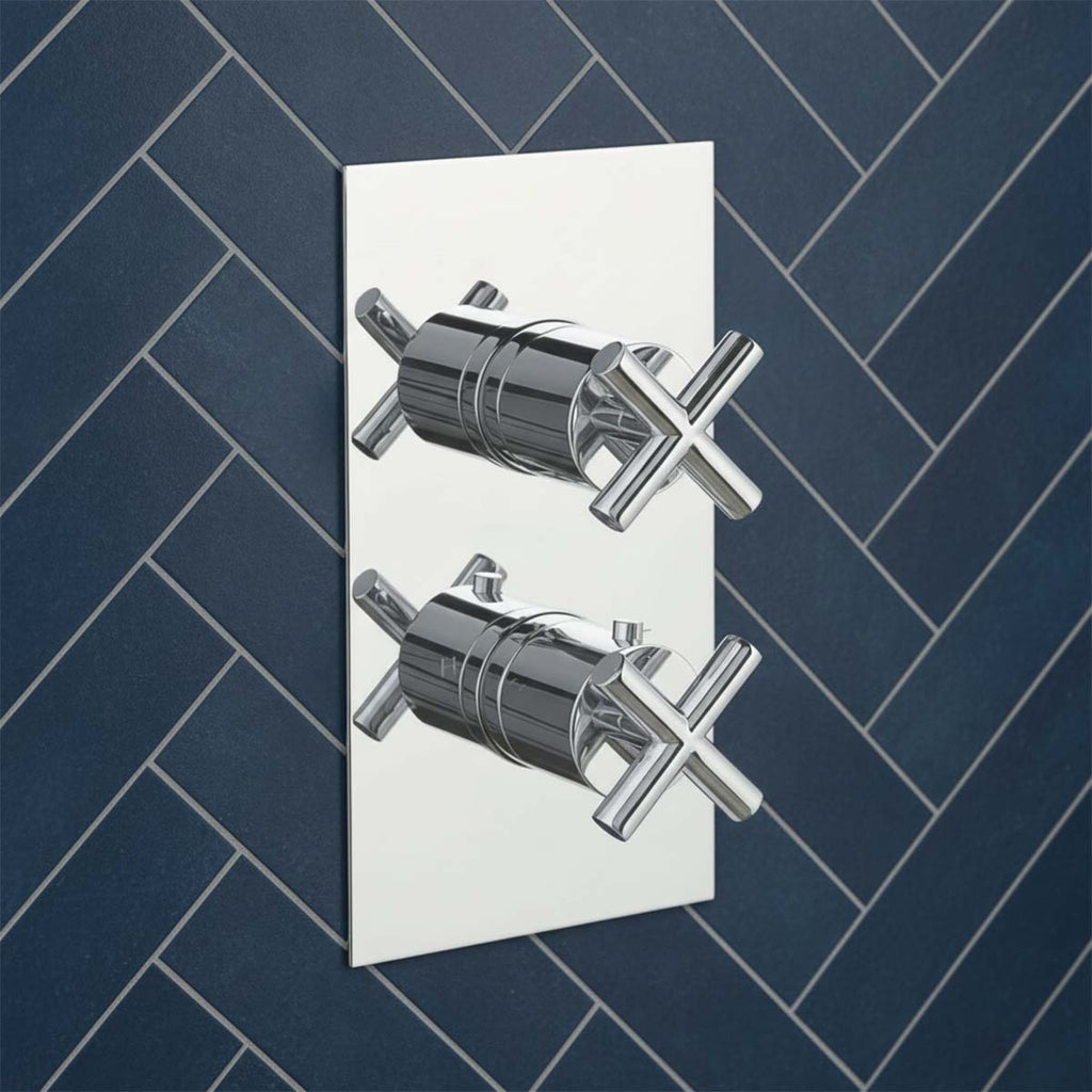 2 Outlets Crosshead Thermostatic Shower Mixer Valve - Chrome