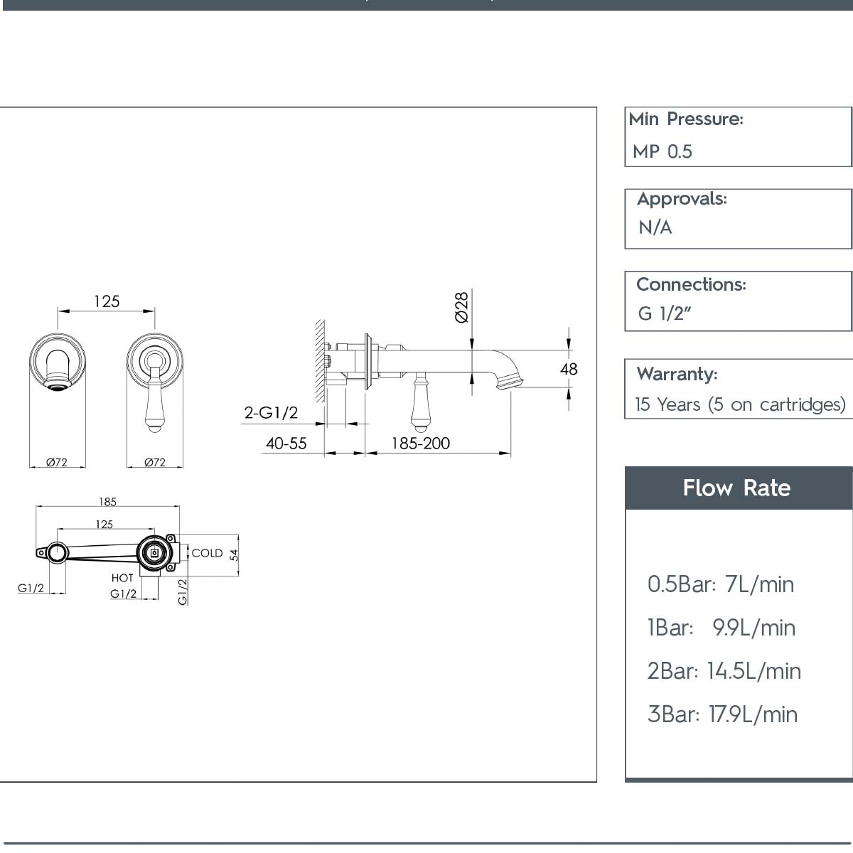 2 hole basin tap wall mounted