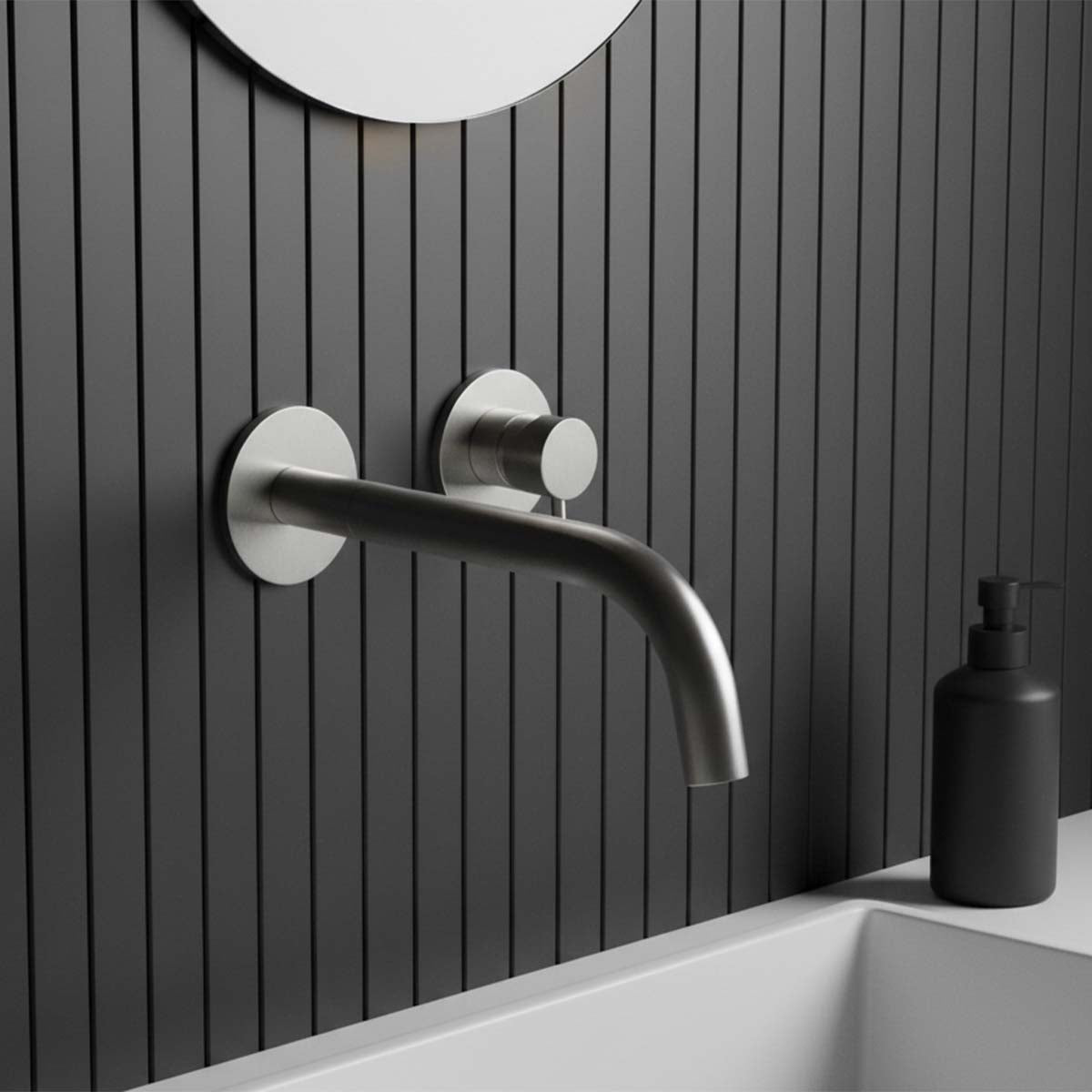 2 hole basin tap wall mounted - brushed stainless steel Main image