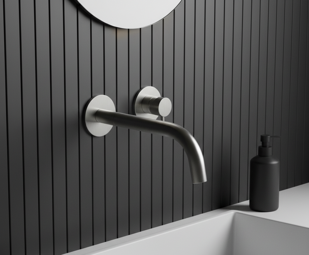 2 hole basin tap wall mounted - brushed stainless steel
