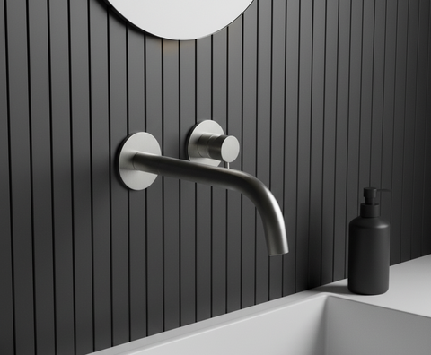 2 hole basin tap wall mounted - brushed stainless steel