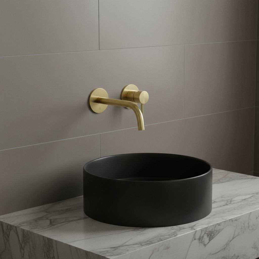 2 hole basin tap wall mounted brushed brass 