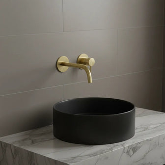 Single Lever Wall Mounted Basin Mixer Tap - Brushed Brass Secondary image