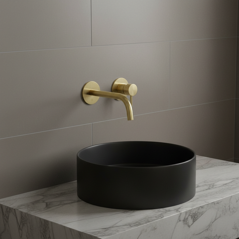 2 hole basin tap wall mounted brushed brass 