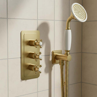 Thermostatic Concealed 2 Outlet Shower Valve - Brushed Brass Secondary image