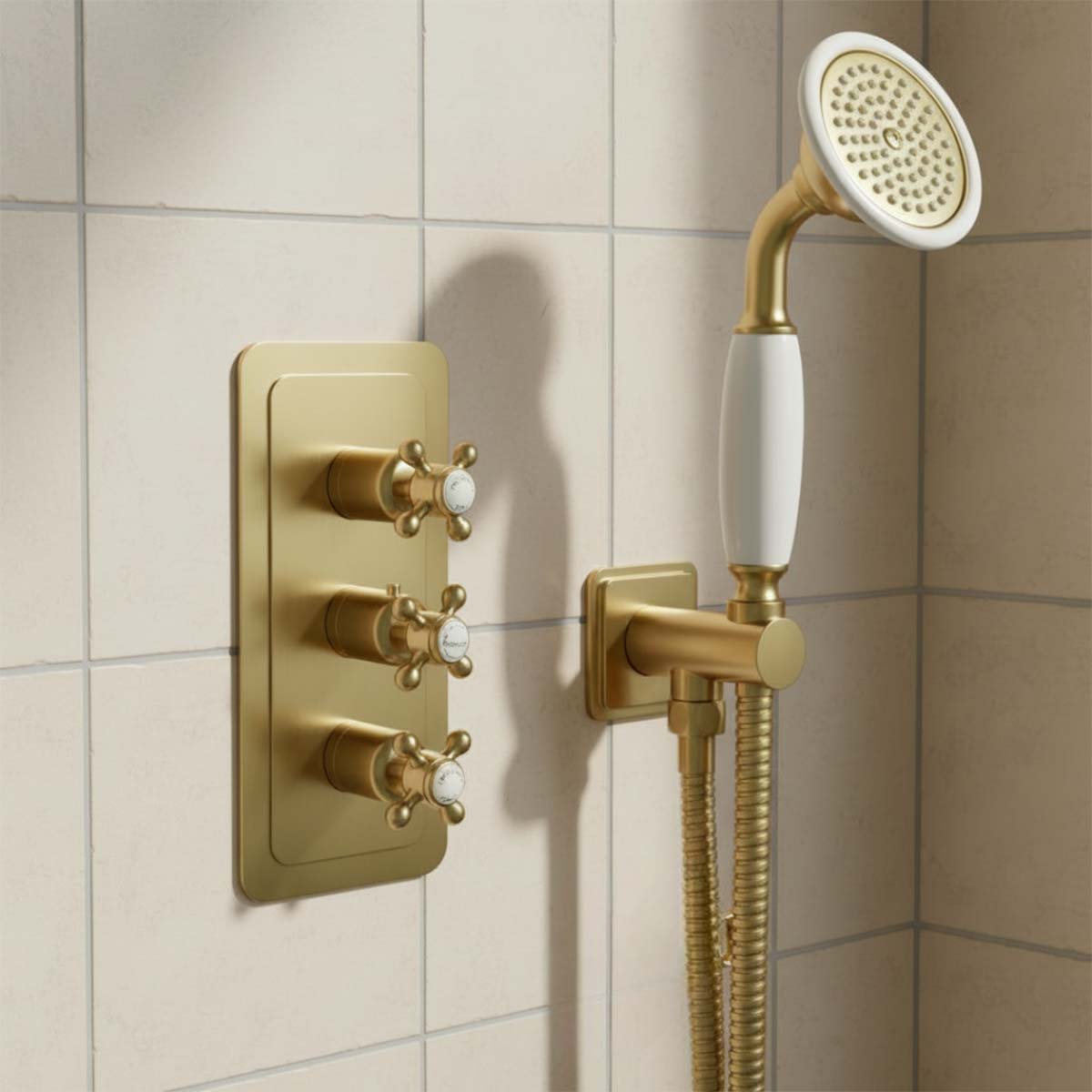 2 outlet concealed shower valve - brushed brass