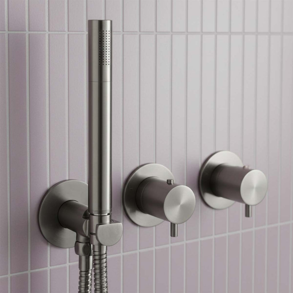 2 outlet concealed shower valve with handset brushed black 