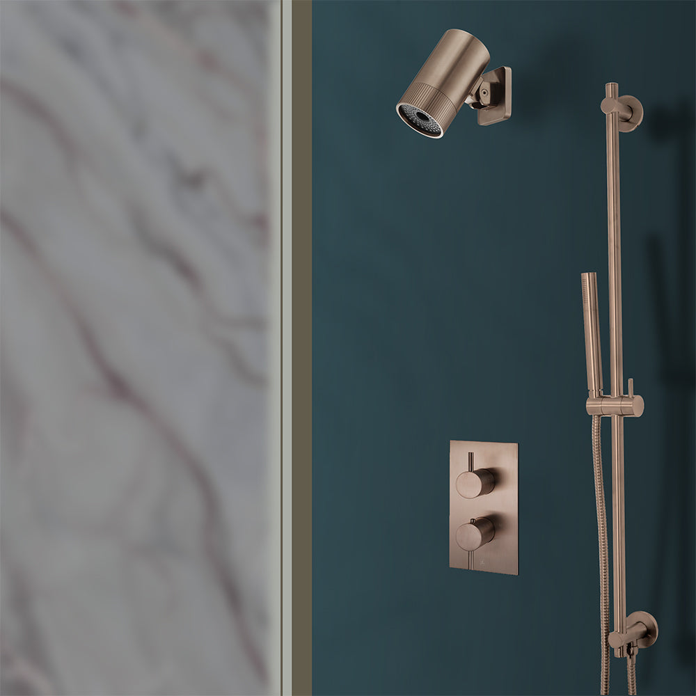 2 outlet thermostatic shower valve brushed bronze