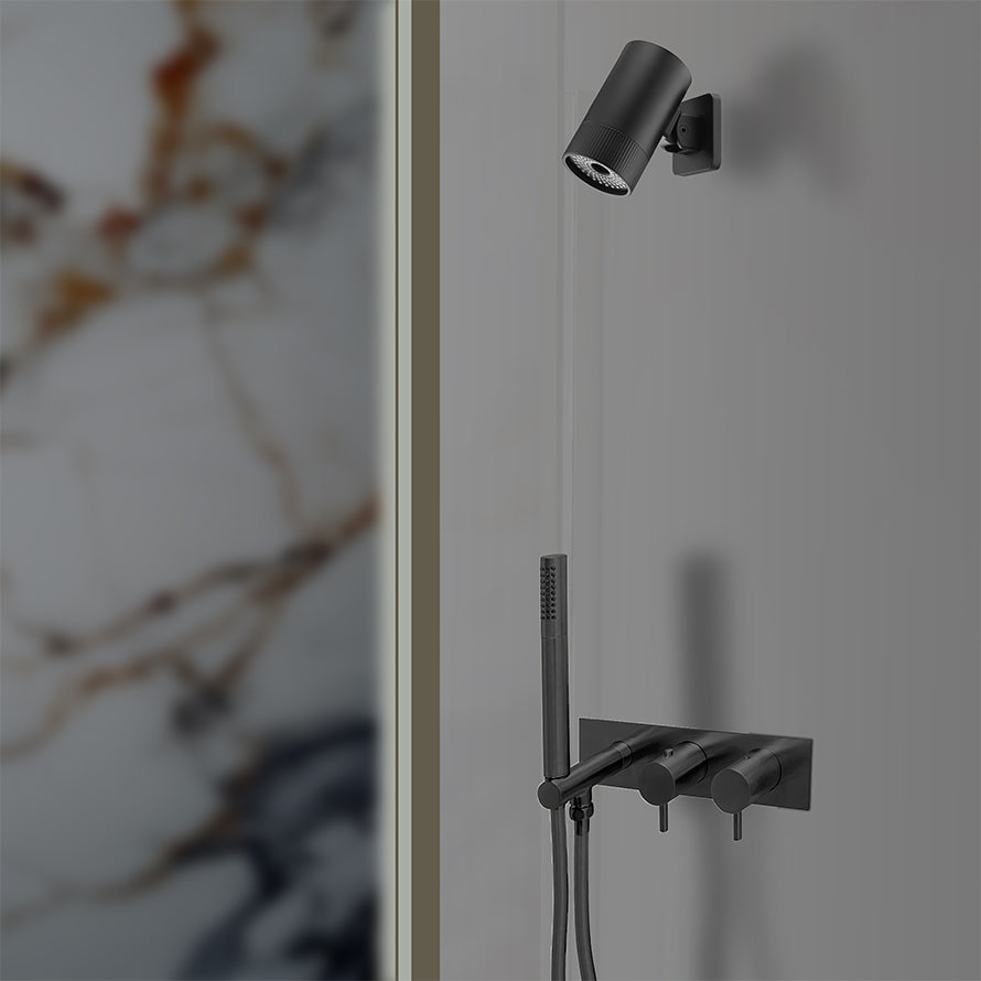 Matt Black Thermostatic Concealed 2 Outlet Shower Valve & Handset Secondary image