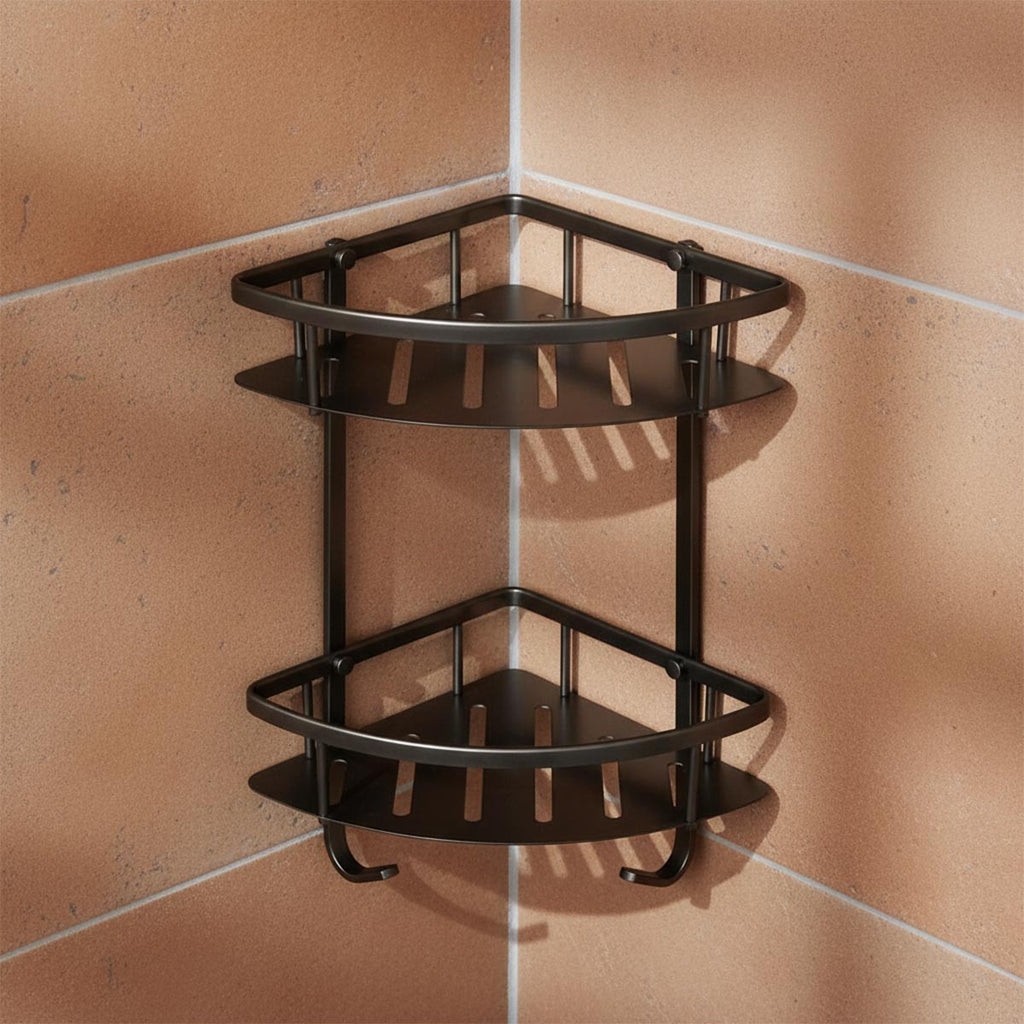 2 tier shower basket - brushed black 