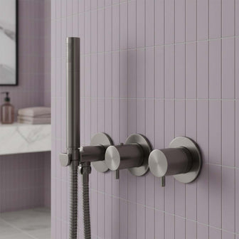 Concealed Thermostatic 2 Outlet Shower Valve with Shower Handset and Hose - Brushed Black Secondary image