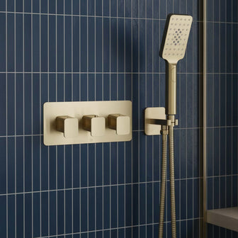 2 way concealed shower valve with square handles - brushed brass  Main image