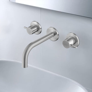 3-Hole Wall-Mounted Basin Mixer Tap - Brushed Stainless Steel
