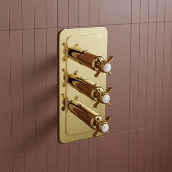 3-Outlet Thermostatic Crosshead Shower Diverter Valve - Gold Main image