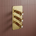 3-Outlet Thermostatic Crosshead Shower Diverter Valve - Gold