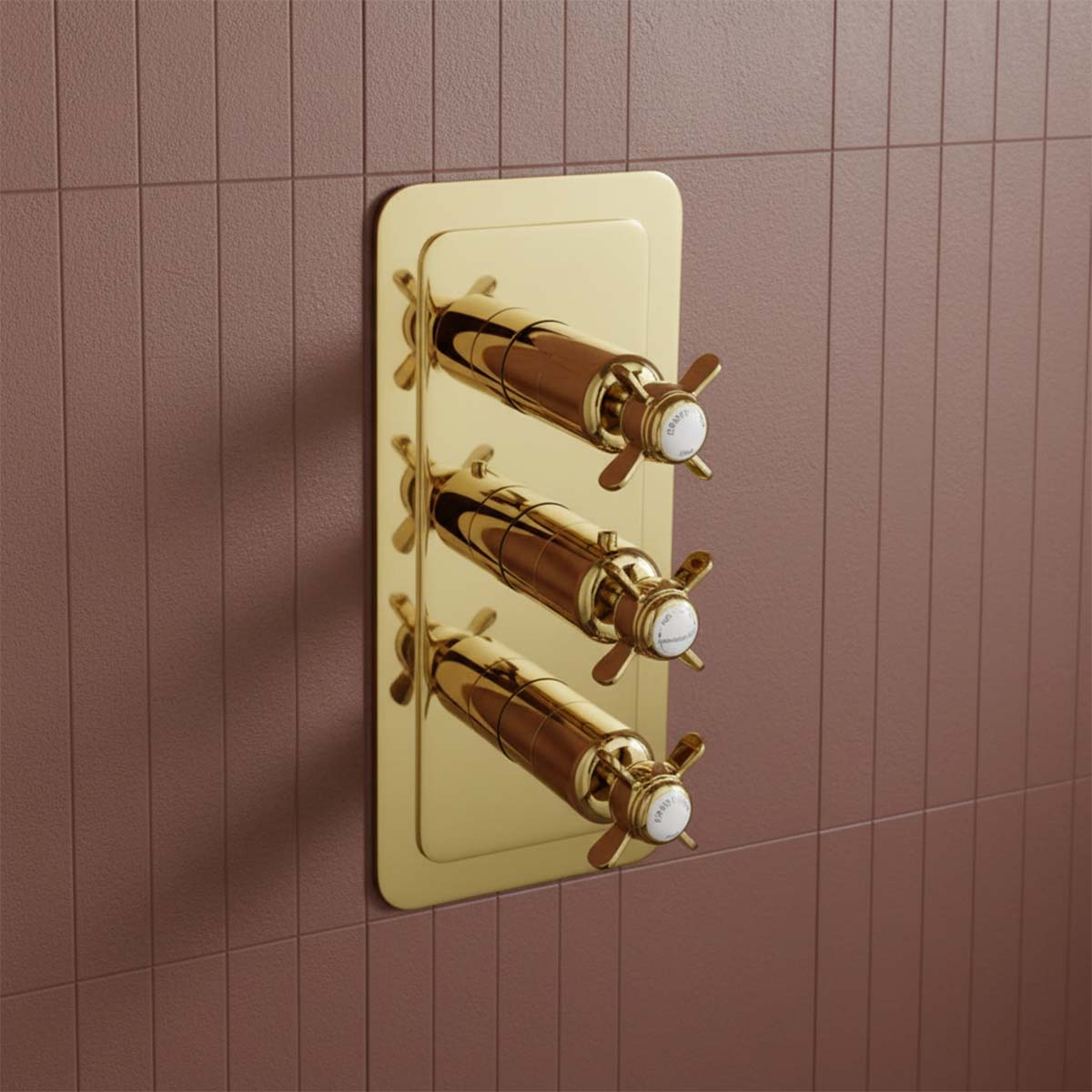 3-Outlet Thermostatic Crosshead Shower Diverter Valve - Gold