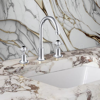 Traditional 3 Hole Deck Mounted Basin Mixer Tap with Swan Neck Spout Main image
