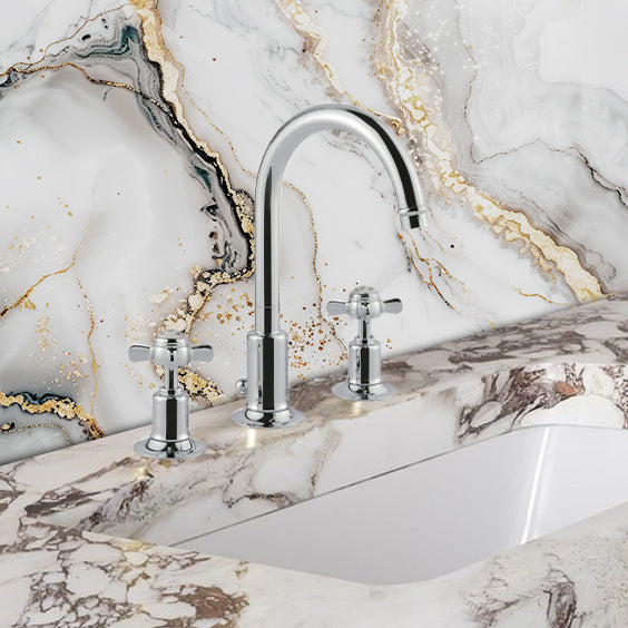 Traditional 3 Hole Deck Mounted Basin Mixer Tap with Pop up waste